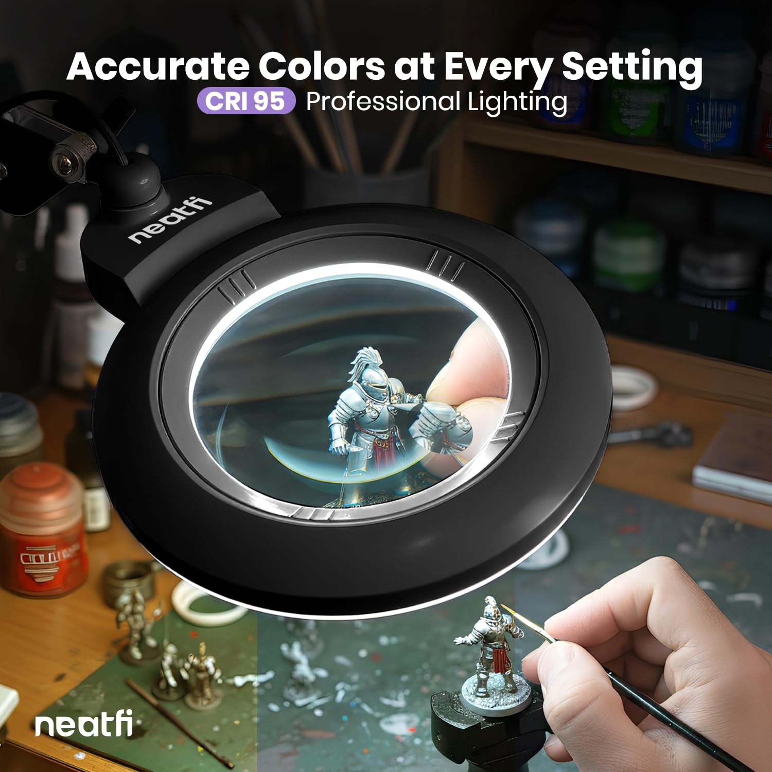 Pro Series XL Bifocal LED Magnifying Lamp – 5D/20D, CRI 95, Adjustable CCT, 7″ Acrylic Lens, Black