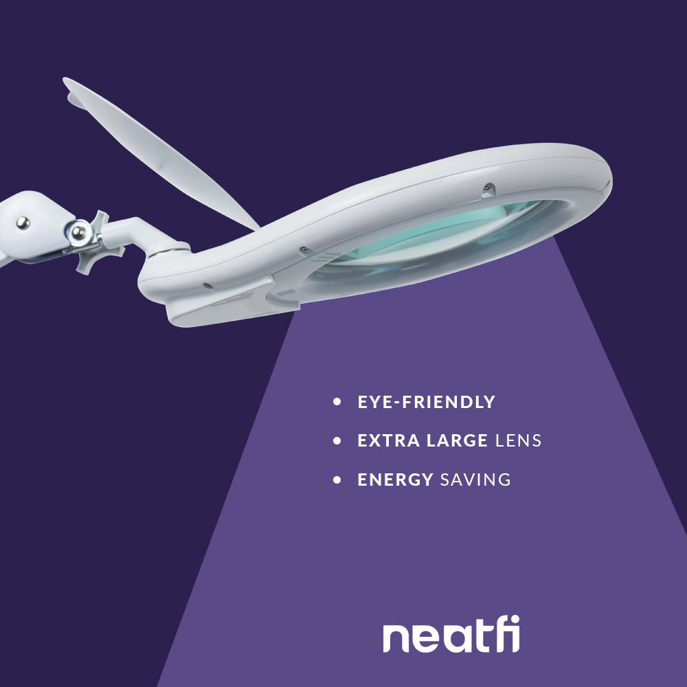 7-Inch Glass Lens Magnifying Lamp with Clamp, 5 Diopter, Magnifying with Light for Sewing, Painting, Jewelry Making, and Reading - White