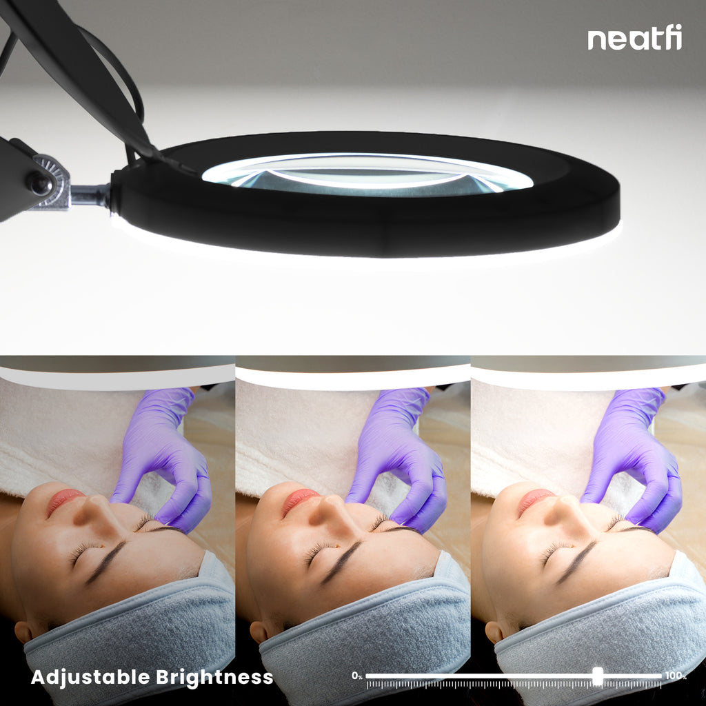 Lámpara de aumento de 5" con pinza – 5 dioptrías, modos de luz ajustables para trabajos de detalle, negra