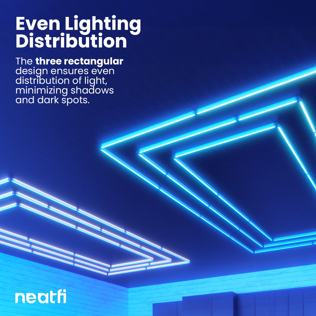 3 Rectangles LED Ceiling Light – 52,800 Lumens, Easy Installation for Shops & Salons, Blue