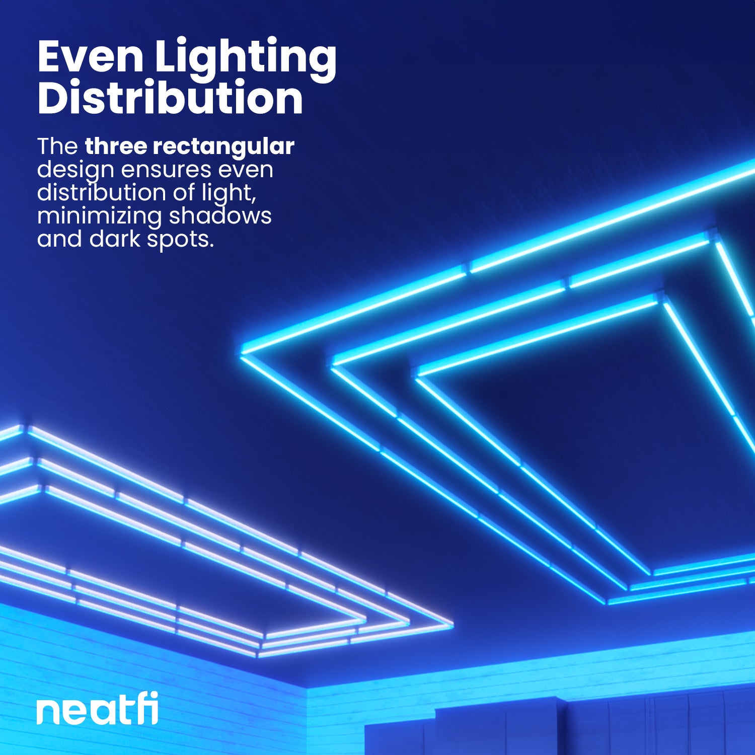 3 Rectangles LED Ceiling Light – 52,800 Lumens, Easy Installation for Shops & Salons, Blue