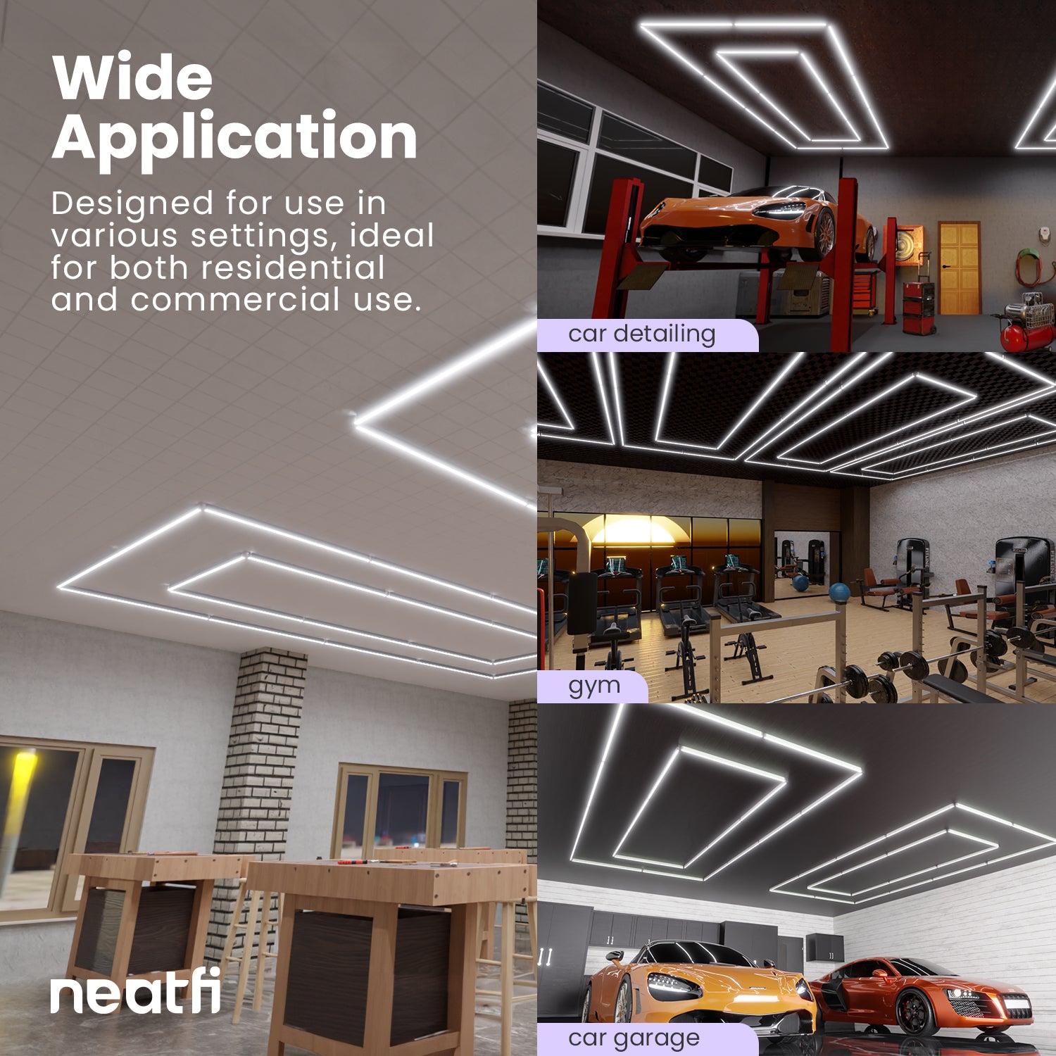 2 Rectangles LED Car Garage Light – 35,200 Lumens, Easy Installation for Shops & Gyms, Cool White