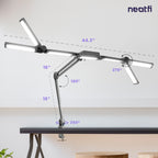 44" Wide Shade LED Desk Lamp with Clamp – 3000 Lumens, 3 Color Modes, CRI 95, Dimmable Task Light, Silver