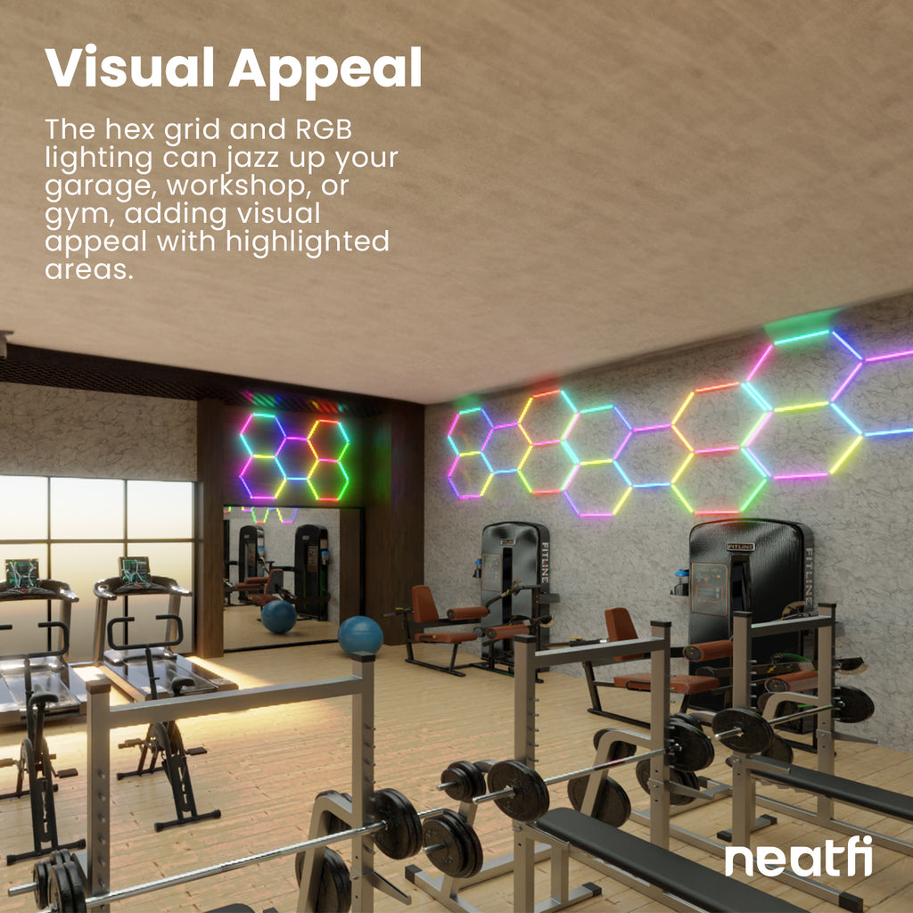 5 Hex Grids RGB LED Ceiling Light – P54 Rated Shop Lighting for Gaming Rooms & Home Theaters