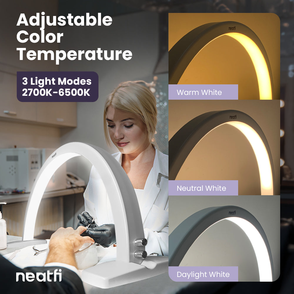 LED Half Moon Light – 1600 Lumens, 3 Color Modes, Dimmable Task Light for Nail Techs & Estheticians