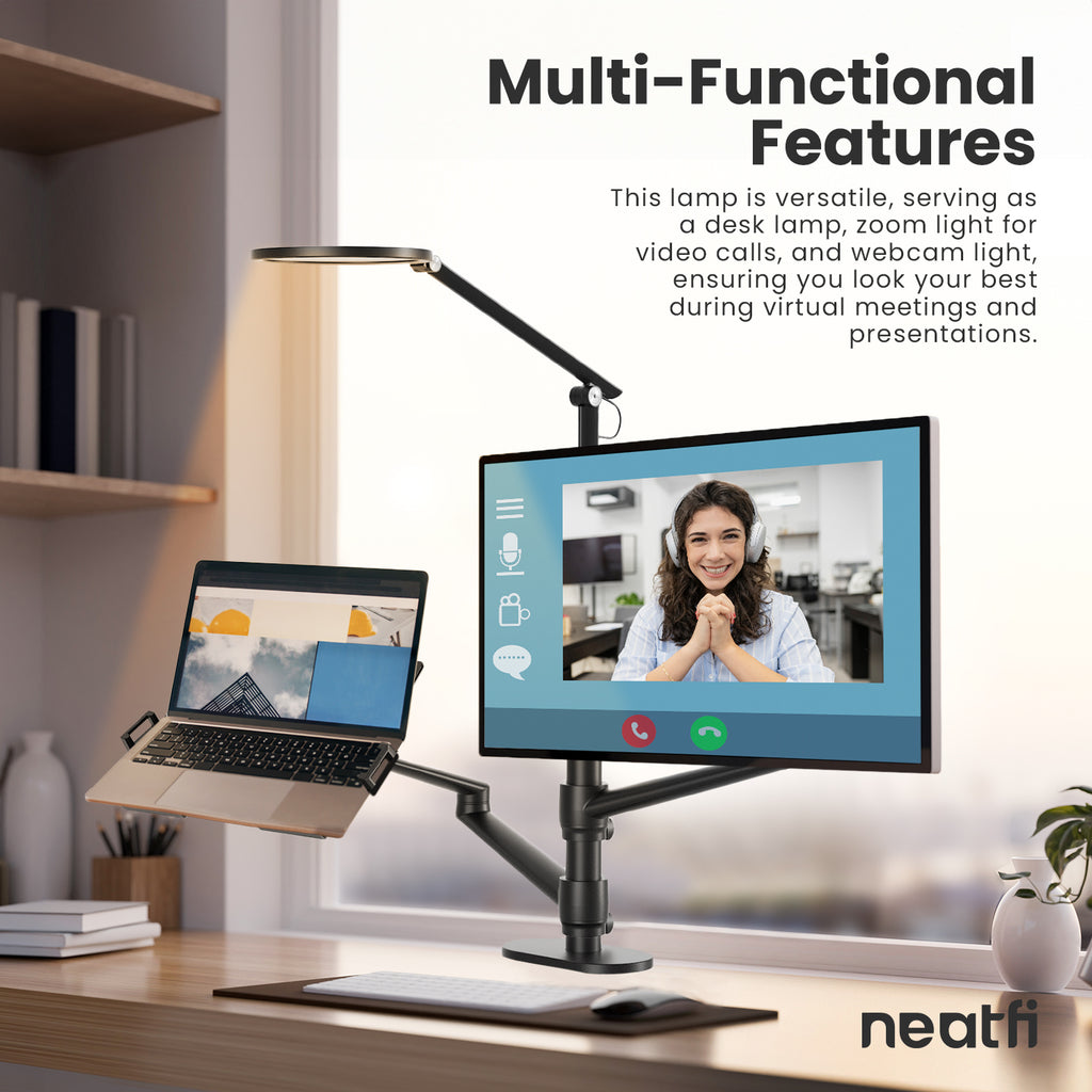 Multi-functional Desk Lamp with Laptop Holder and Monitor Mount USB/Plug Powered - Black