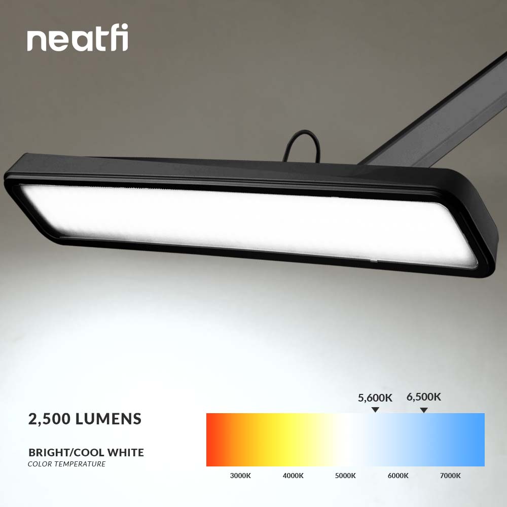 22” Wide Shade LED Desk Lamp with Base – 2500 Lumens Task Light for Workbench & Crafts, Black