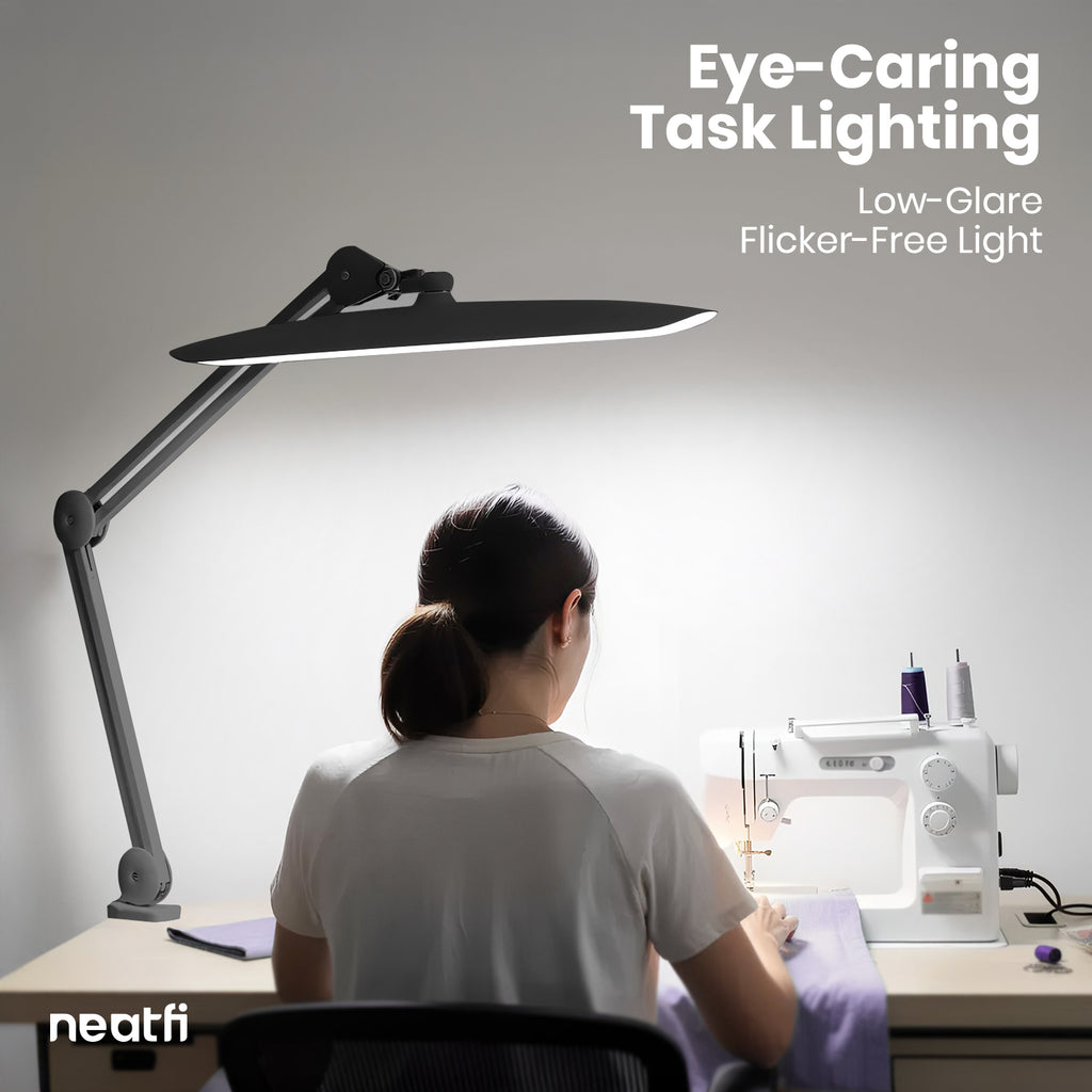 20” Wide Head LED Desk Lamp with Clamp – 2200 Lumens Task Light for Home Office & Crafts, Space Gray