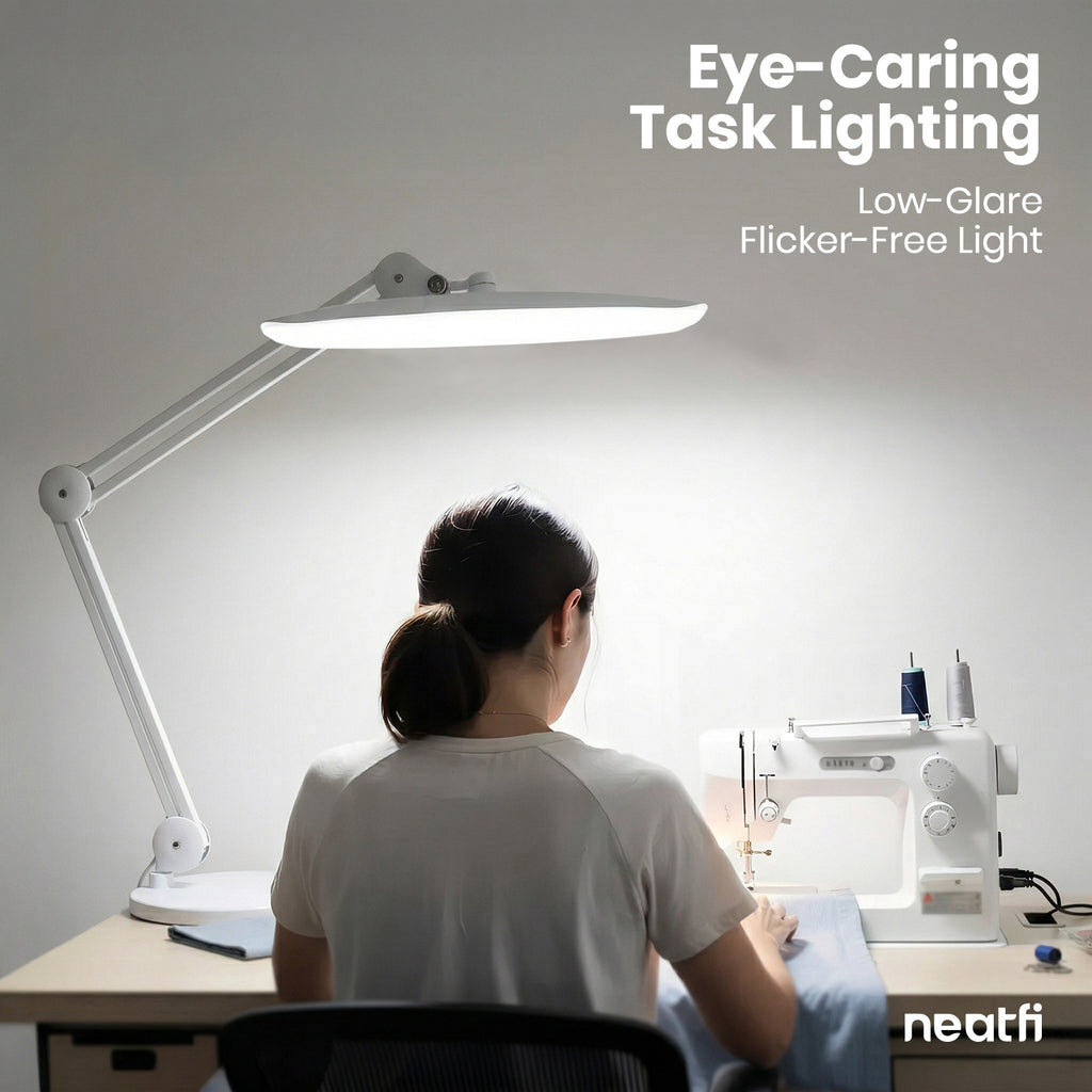 20” Wide Head LED Desk Lamp with Base – 2200 Lumens Task Light for Home Office & Crafts, White