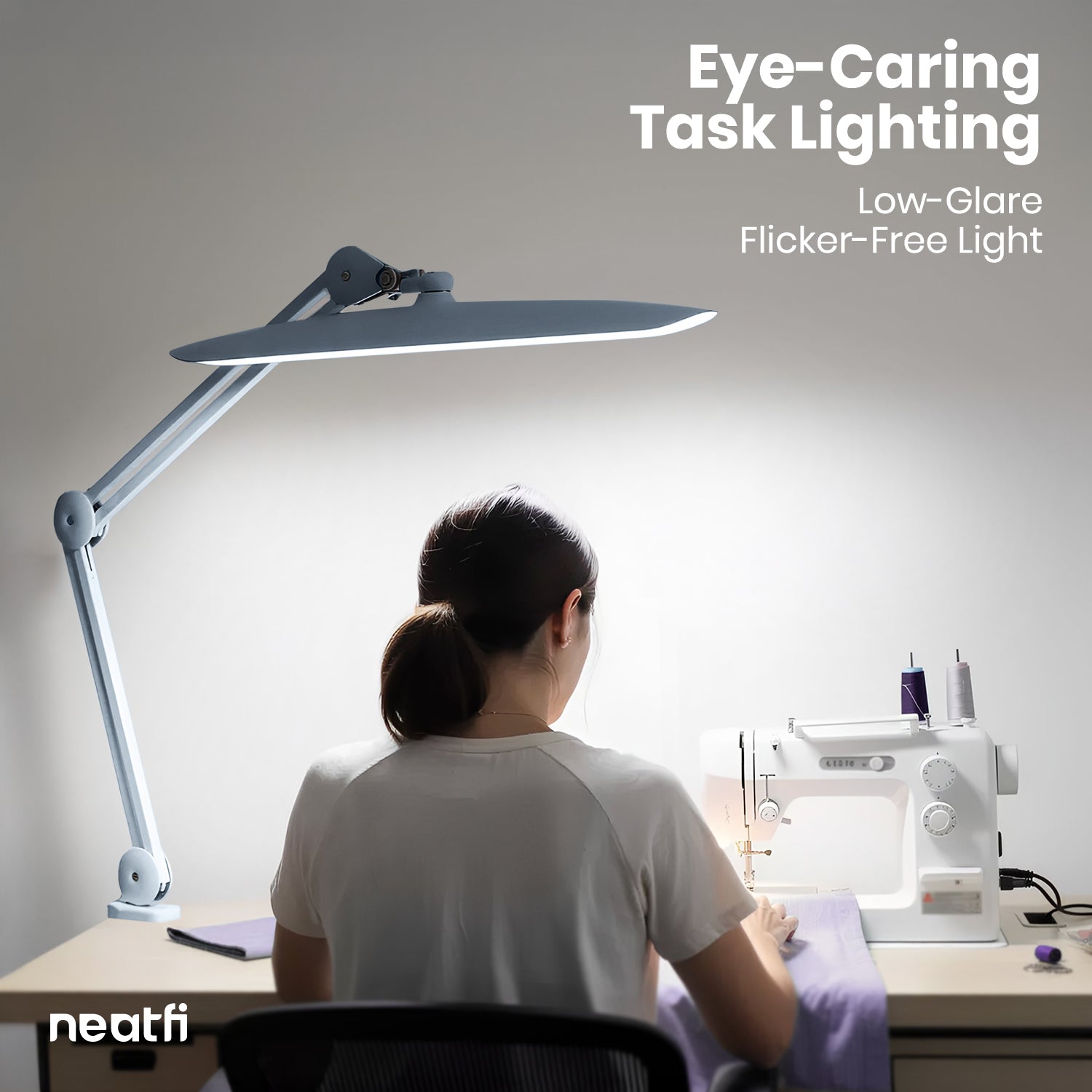 20” Wide Head LED Desk Lamp with Clamp – 2200 Lumens Task Light for Home Office & Crafts, Gray