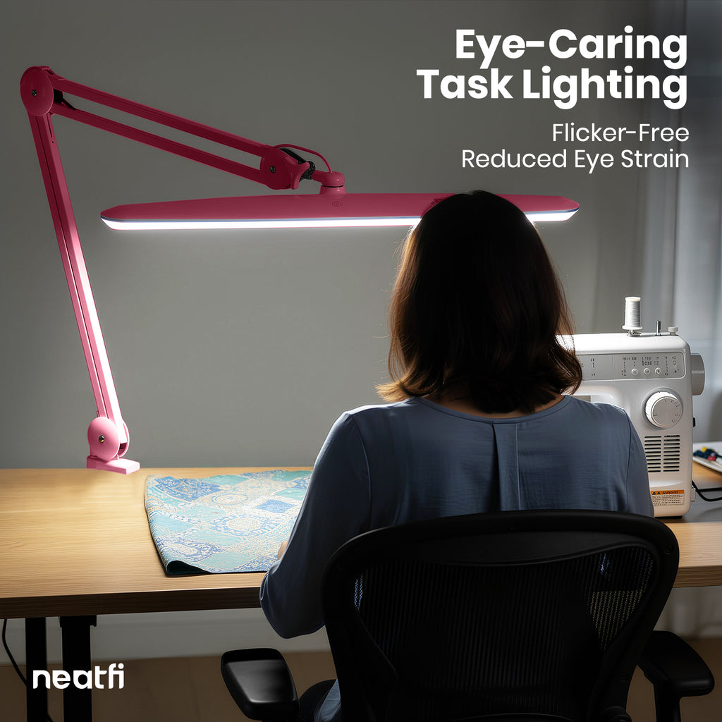 23” Wide Shade, 2200 Lumens LED Desk Lamp with Clamp – Dimmable, Eye-Caring Task Light, Pink