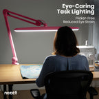23” Wide Shade, 2200 Lumens LED Desk Lamp with Clamp – Dimmable, Eye-Caring Task Light, Pink