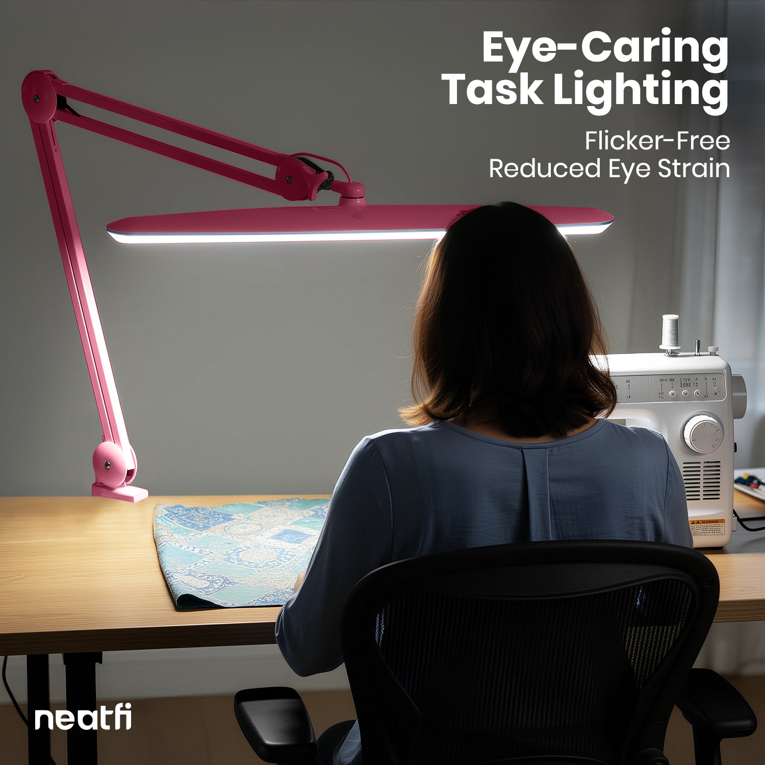 23” Wide Shade, 2200 Lumens LED Desk Lamp with Clamp – Dimmable, Eye-Caring Task Light, Pink