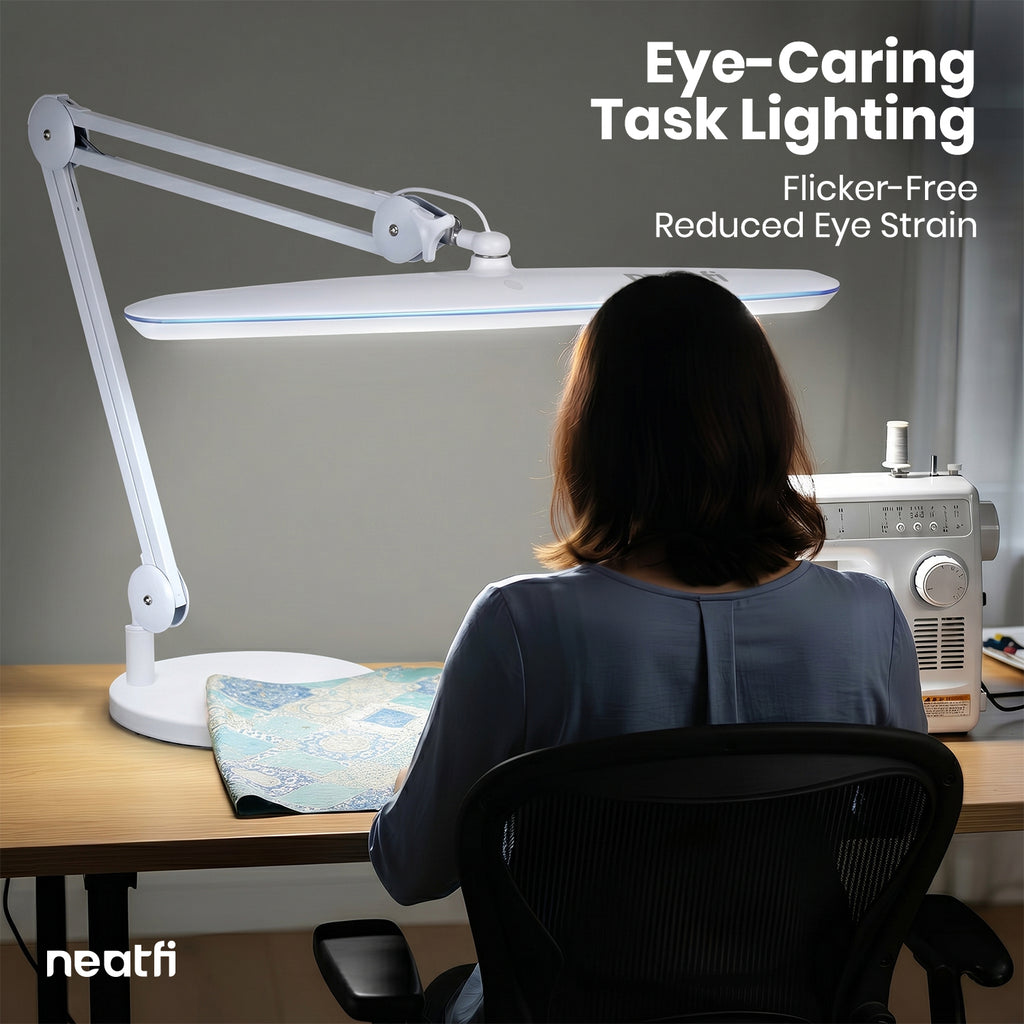 23” Wide Shade, 2200 Lumens LED Desk Lamp with Base – Dimmable, Eye-Caring Task Light, White