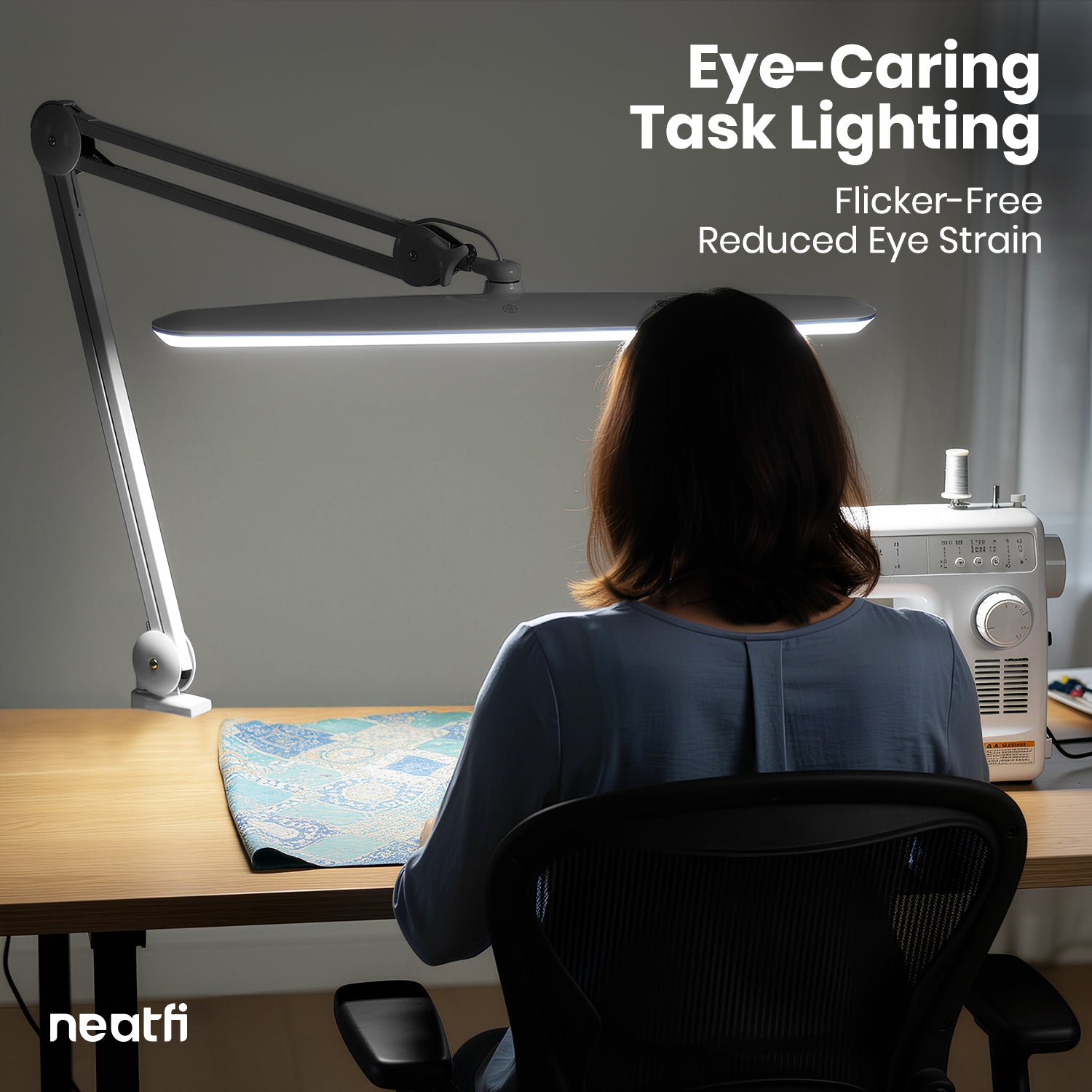 23” Wide Shade, 2200 Lumens LED Desk Lamp with Clamp – Dimmable, Eye-Caring Task Light, Silver