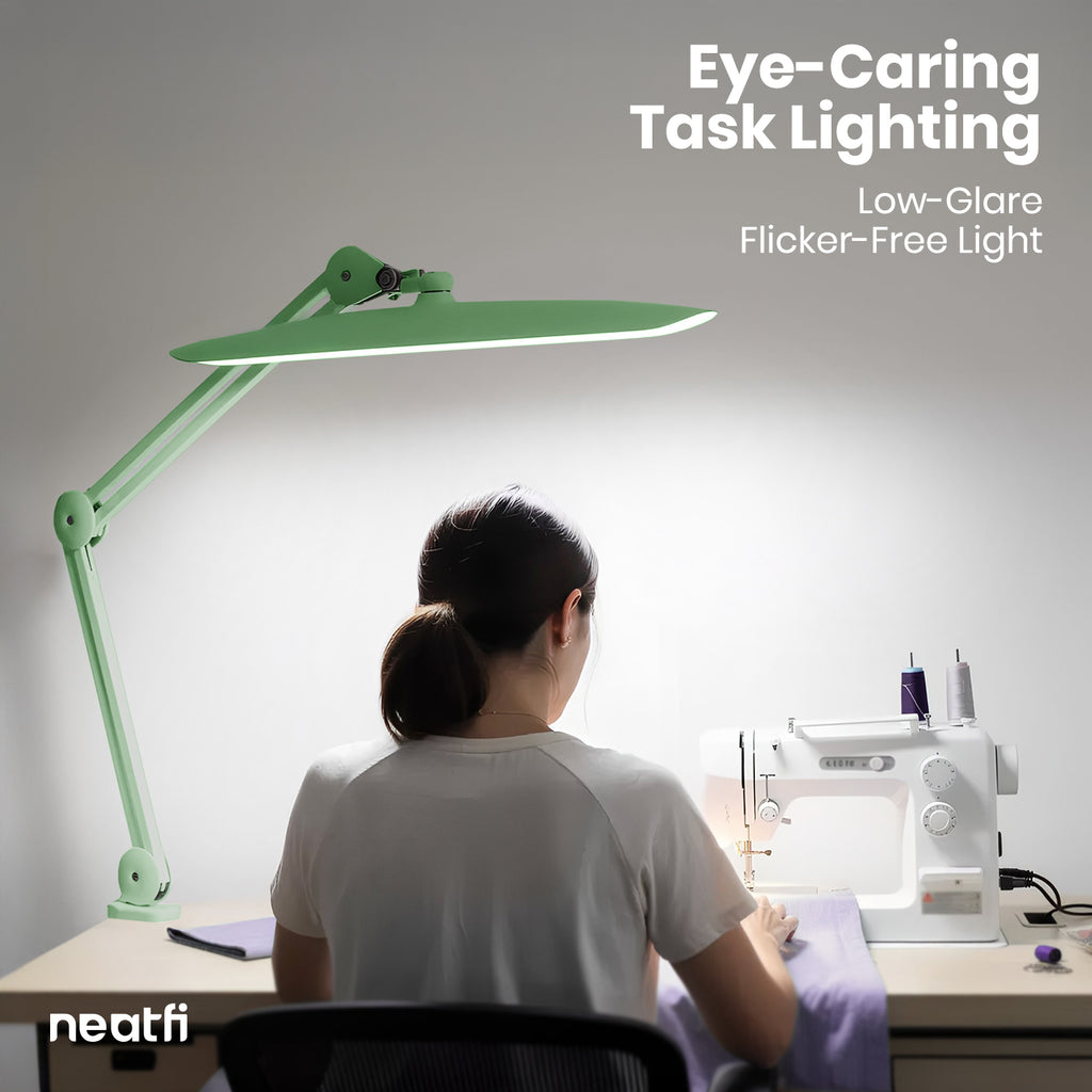 20” Wide Head LED Desk Lamp with Clamp – 2200 Lumens Task Light for Home Office & Crafts, Midnight Green