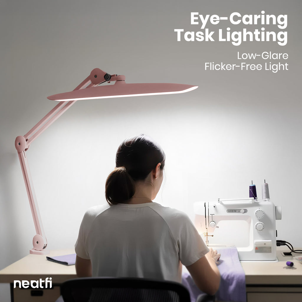 20” Wide Head LED Desk Lamp with Clamp – 2200 Lumens Task Light for Home Office & Crafts, Rose Gold