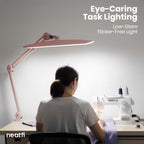 20” Wide Head LED Desk Lamp with Clamp – 2200 Lumens Task Light for Home Office & Crafts, Rose Gold