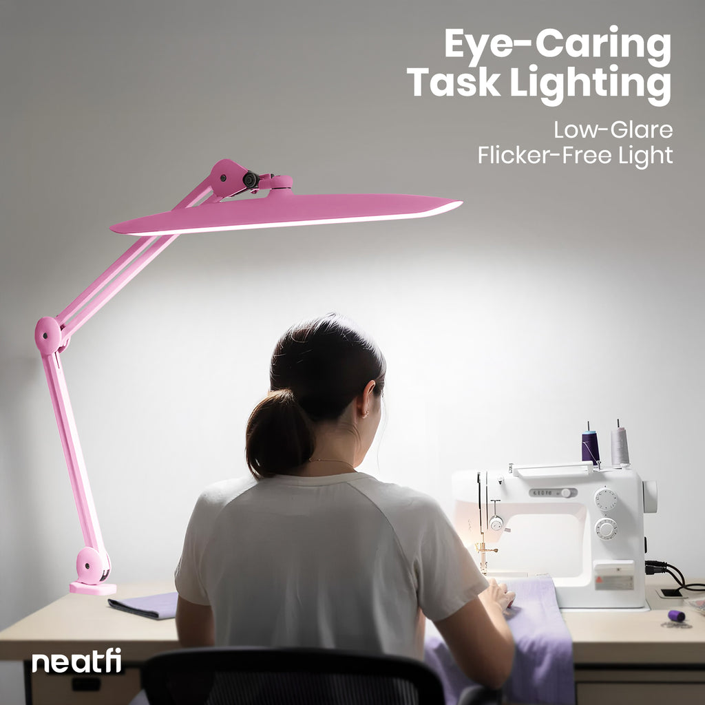 20” Wide Head LED Desk Lamp with Clamp – 2200 Lumens Task Light for Home Office & Crafts, Pink