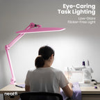 20” Wide Head LED Desk Lamp with Clamp – 2200 Lumens Task Light for Home Office & Crafts, Pink