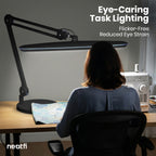 23” Wide Shade, 2200 Lumens LED Desk Lamp with Base – Dimmable, Eye-Caring Task Light, Black