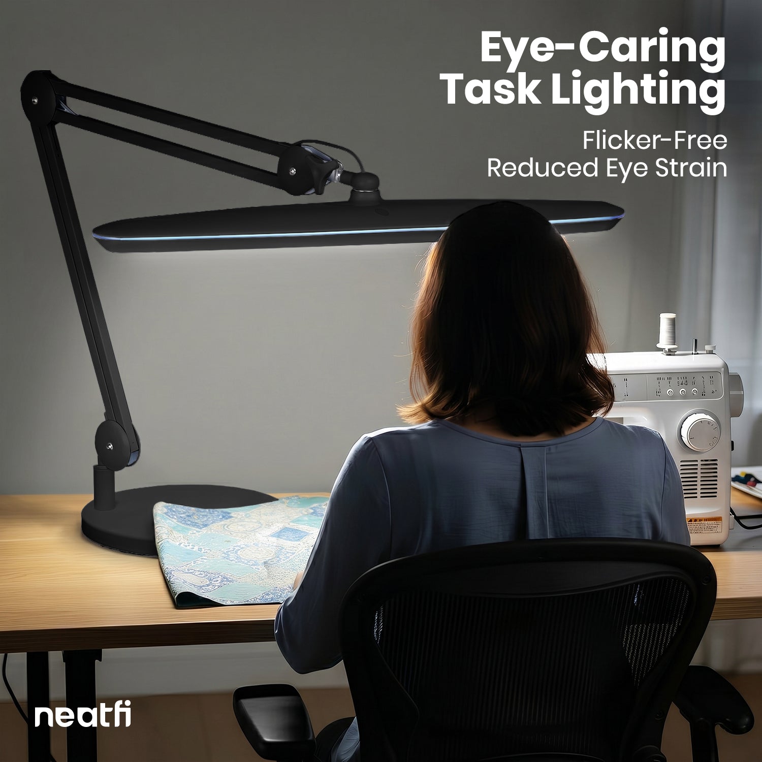 23” Wide Shade, 2200 Lumens LED Desk Lamp with Base – Dimmable, Eye-Caring Task Light, Black