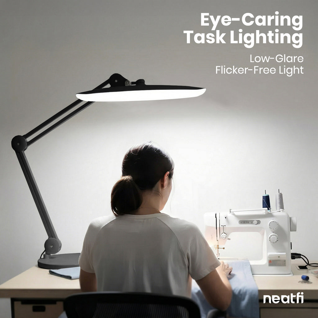 20” Wide Head LED Desk Lamp with Base – 2200 Lumens Task Light for Home Office & Crafts, Black