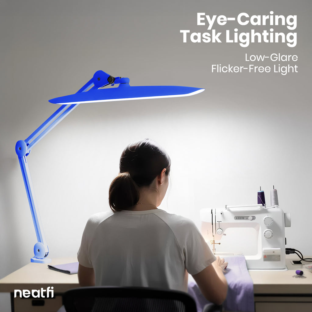 20” Wide Head LED Desk Lamp with Clamp – 2200 Lumens Task Light for Home Office & Crafts, Sapphire Blue