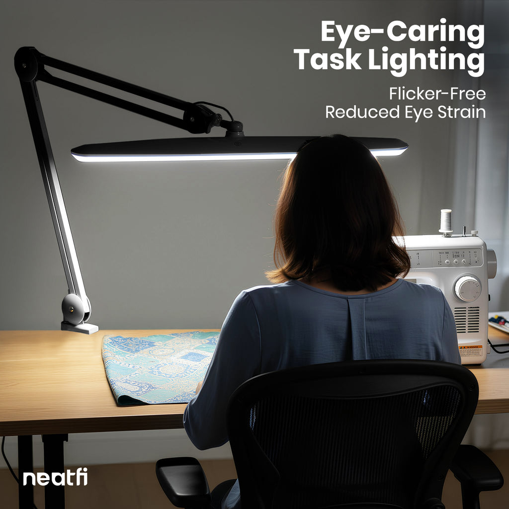 23” Wide Shade, 2200 Lumens LED Desk Lamp with Clamp – Dimmable, Eye-Caring Task Light, Black