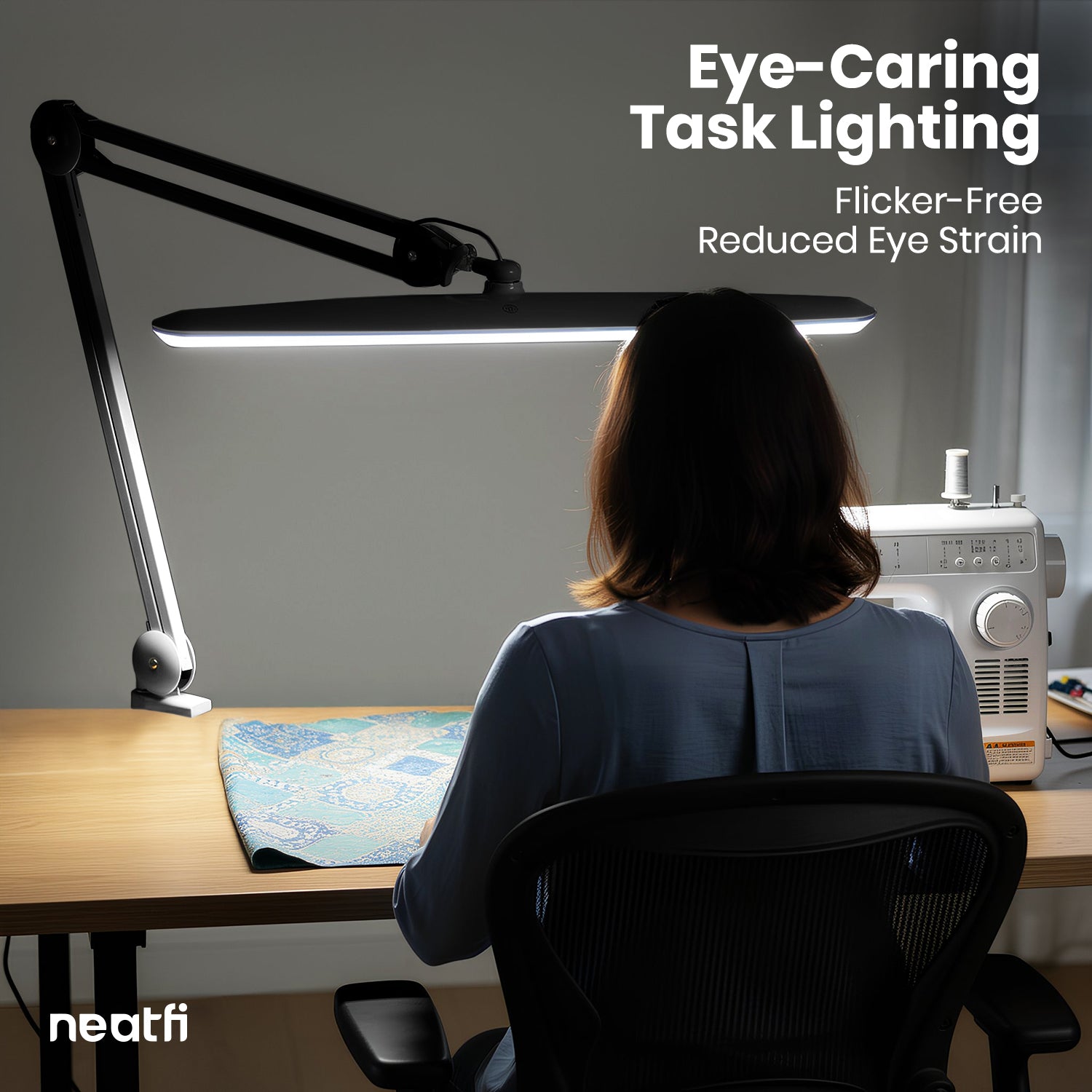 23” Wide Shade, 2200 Lumens LED Desk Lamp with Clamp – Dimmable, Eye-Caring Task Light, Black