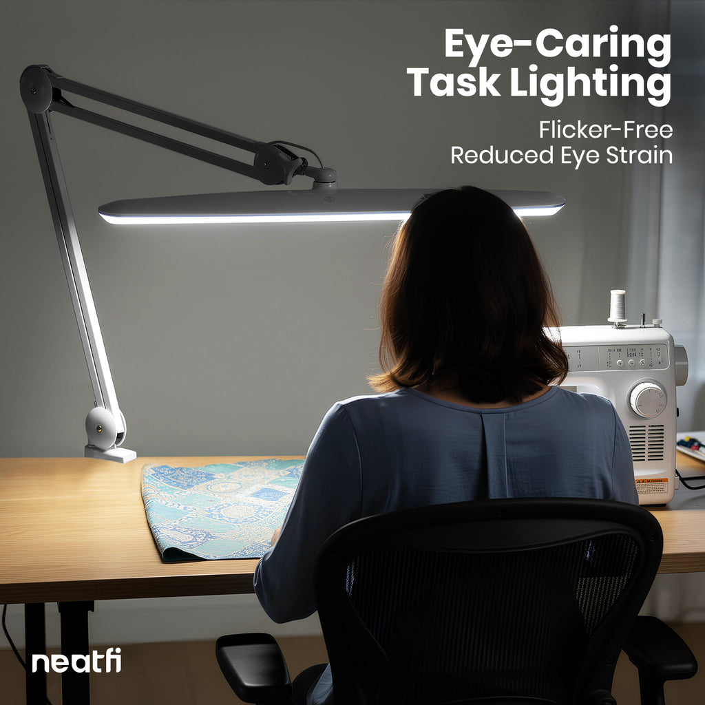 23” Wide Shade, 2200 Lumens LED Desk Lamp with Base – Dimmable, Eye-Caring Task Light, Silver