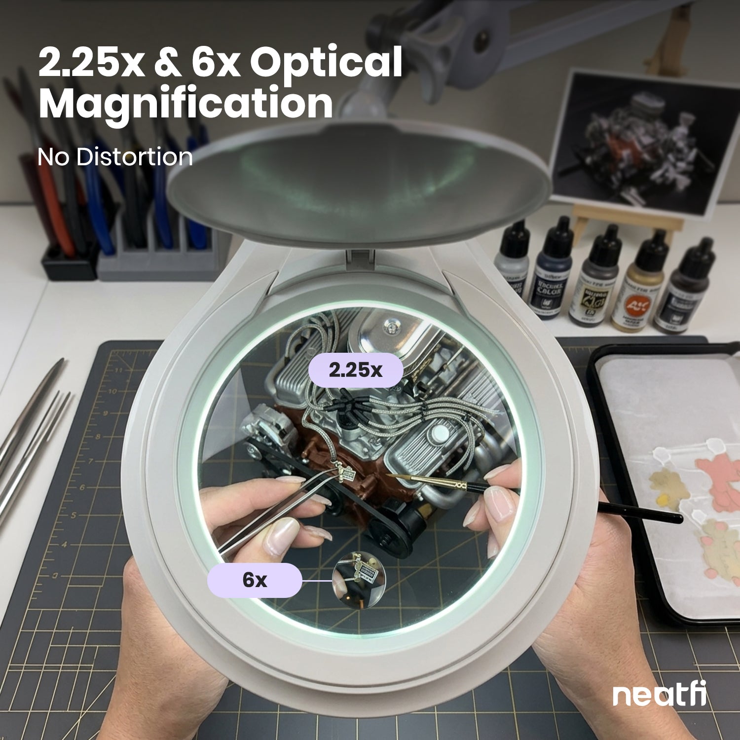 Neatfi Pro Series 5-Inch Glass Lens Bifocal LED Magnifying Lamp – 5D/20D, 1200 Lumens, White