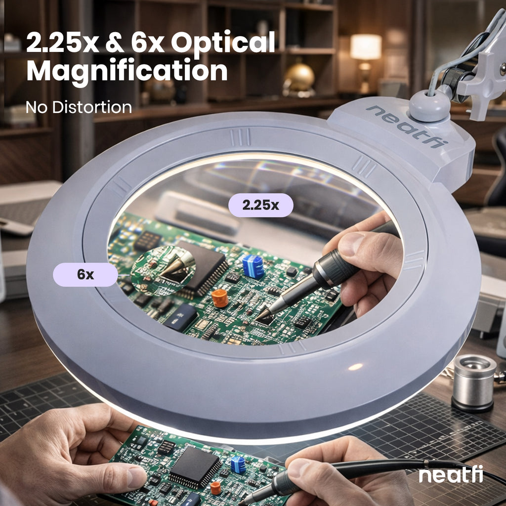 Lámpara Magnificadora LED de Acrílico de 7” de Ancho con Pinza – 1600 Lúmenes, Regulable para Trabajos de Precisión, Blanca