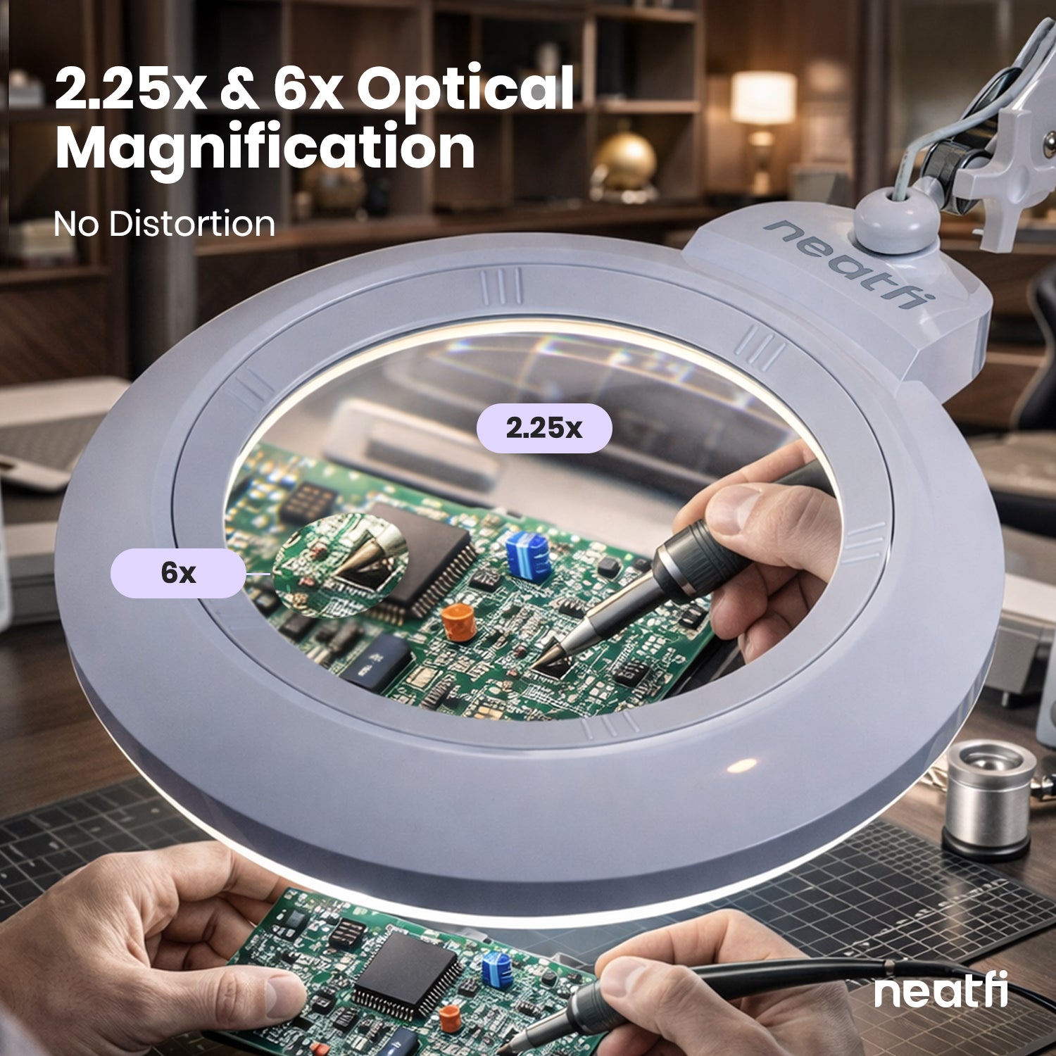 Lámpara Magnificadora LED de Acrílico de 7” de Ancho con Pinza – 1600 Lúmenes, Regulable para Trabajos de Precisión, Blanca