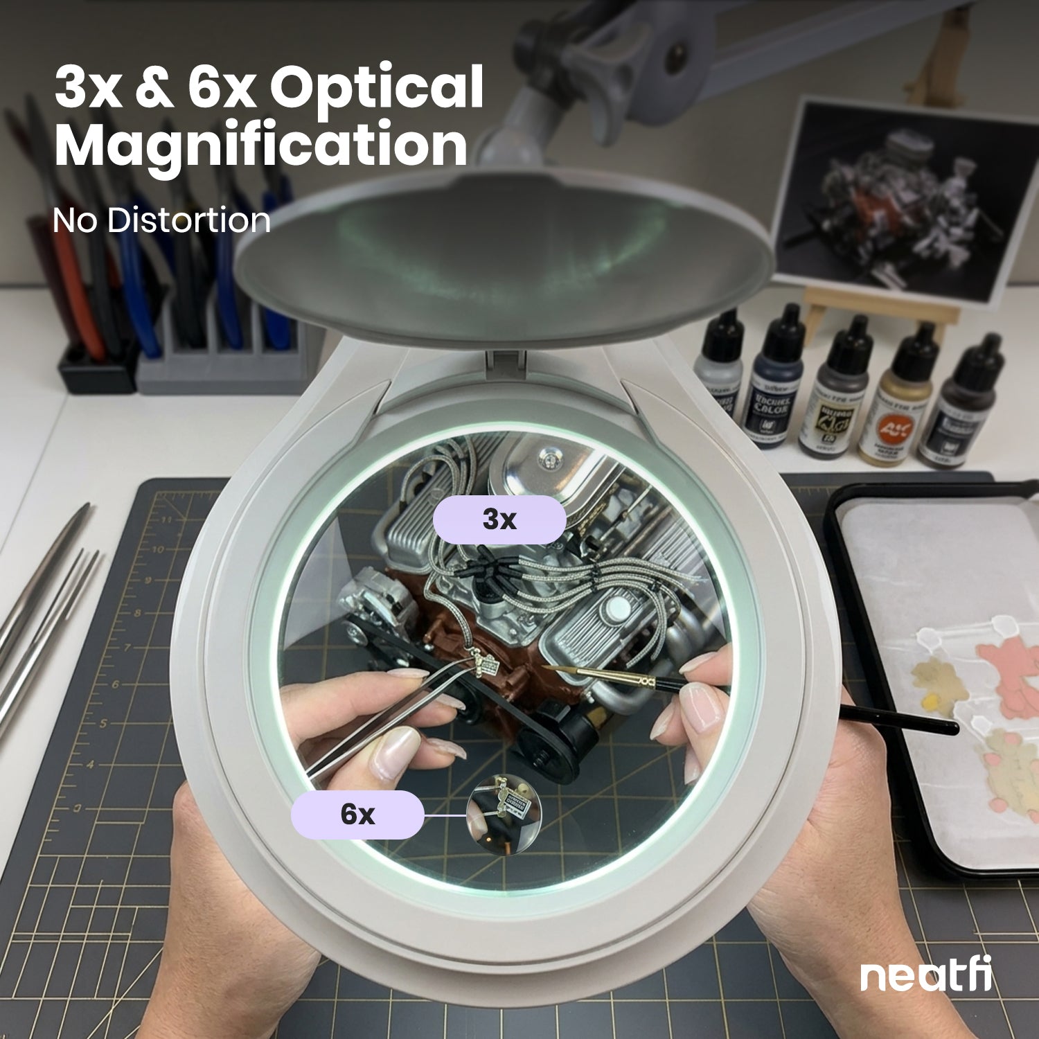 Neatfi Pro Series Bifocal LED Magnifying Lamp with Clamp – 8D/20D Magnification, CRI 95, 5-Inch Glass Lens, White