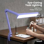 22” Wide Shade LED Desk Lamp with Clamp – 2500 Lumens Task Light for Workbench & Crafts, Lavender