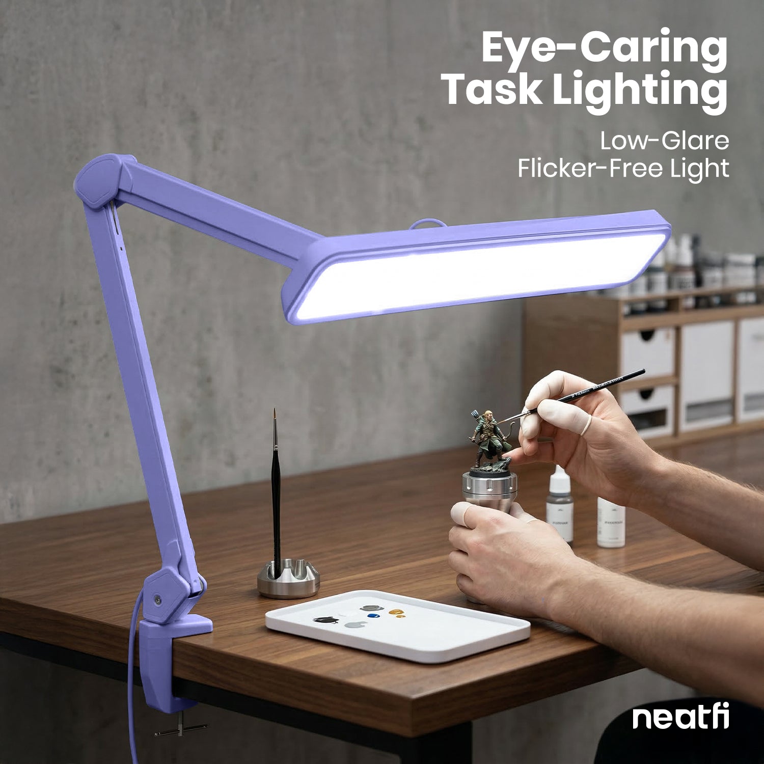 22” Wide Shade LED Desk Lamp with Clamp – 2500 Lumens Task Light for Workbench & Crafts, Lavender