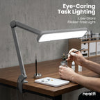 22” Wide Shade LED Desk Lamp with Clamp – 2500 Lumens Task Light for Workbench & Crafts, Silver