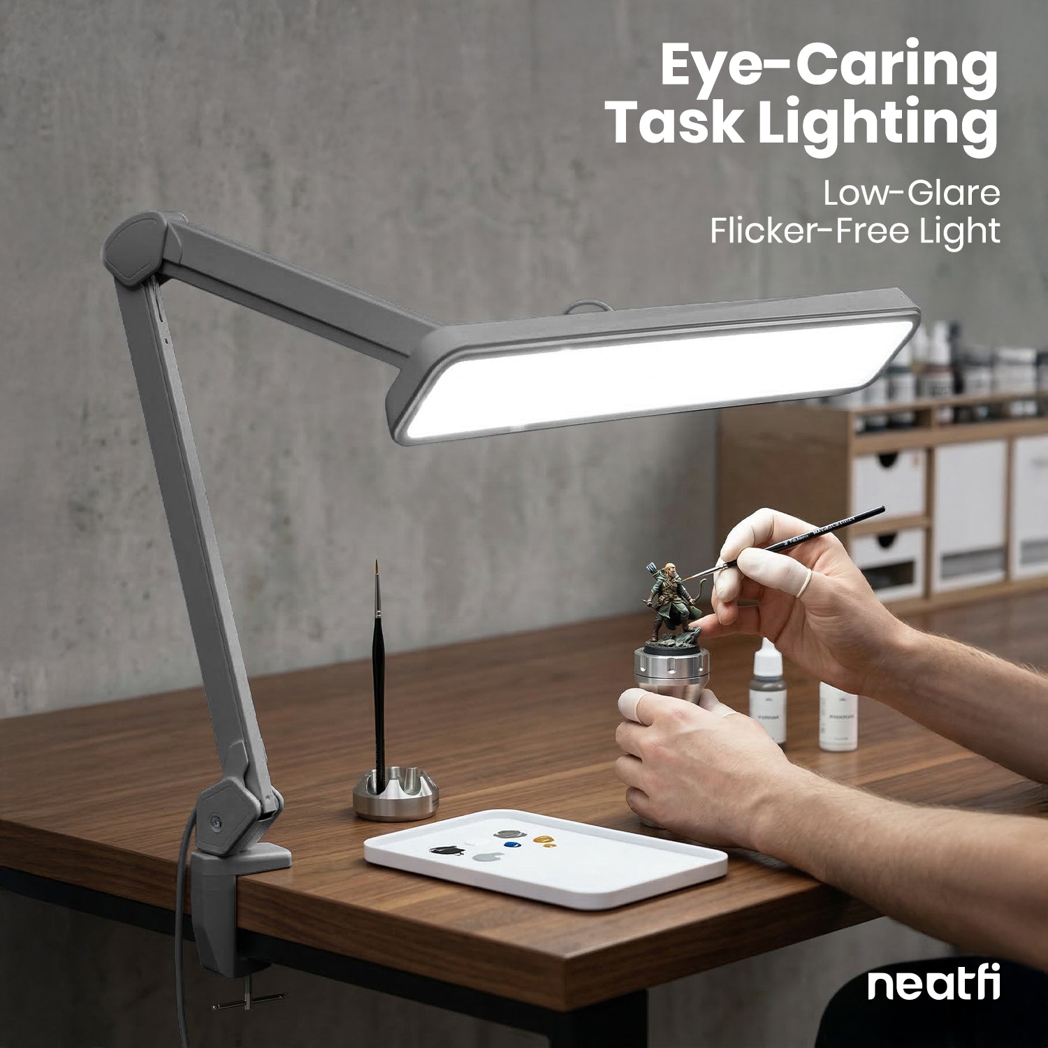 22” Wide Shade LED Desk Lamp with Clamp – 2500 Lumens Task Light for Workbench & Crafts, Silver