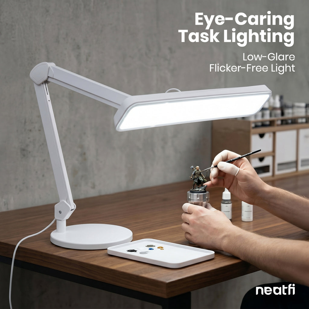 22” Wide Shade LED Desk Lamp with Base – 2500 Lumens Task Light for Workbench & Crafts, White
