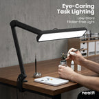 22” Wide Shade LED Desk Lamp with Clamp – 2500 Lumens Task Light for Workbench & Crafts, Black
