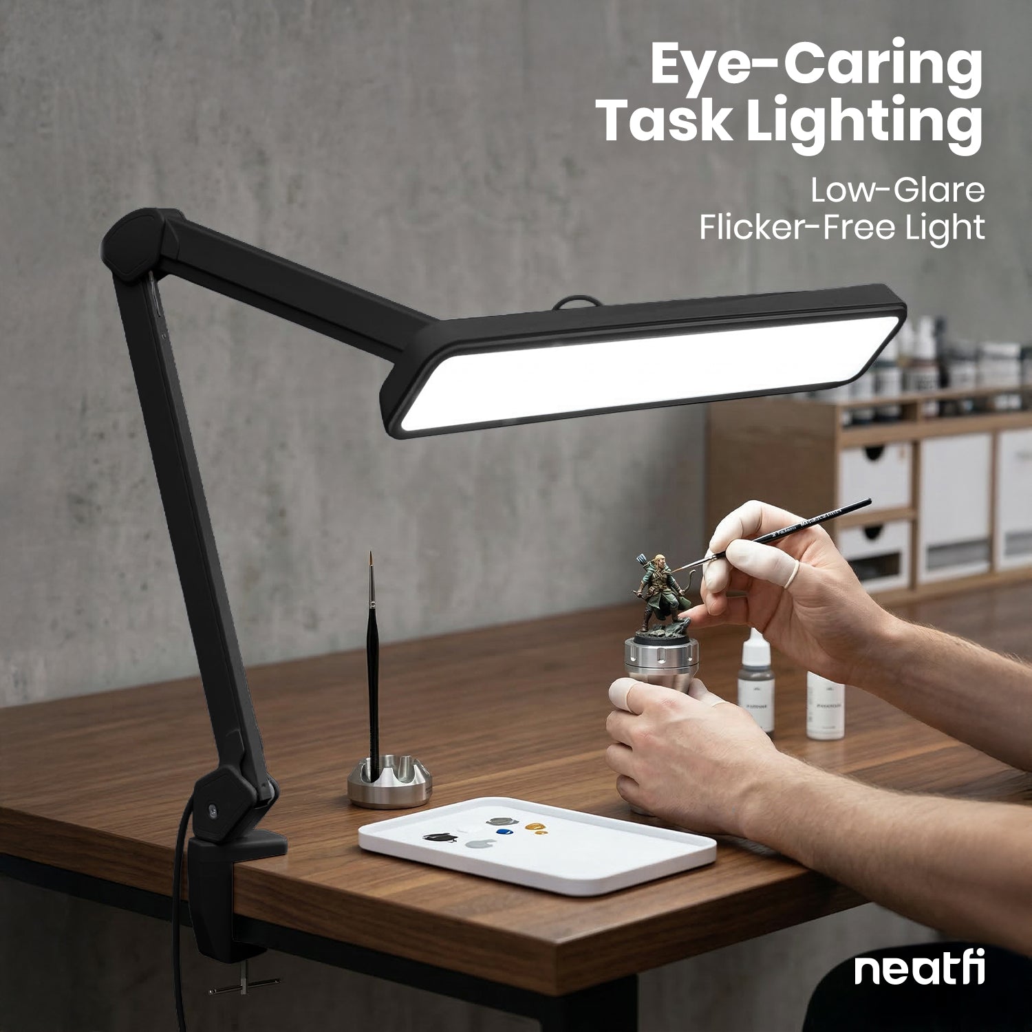 22” Wide Shade LED Desk Lamp with Clamp – 2500 Lumens Task Light for Workbench & Crafts, Black