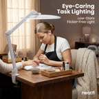 1600 Lumens LED Desk Lamp with Clamp – 22" Wide Shade, Adjustable & Non-polar Dimming Light, White