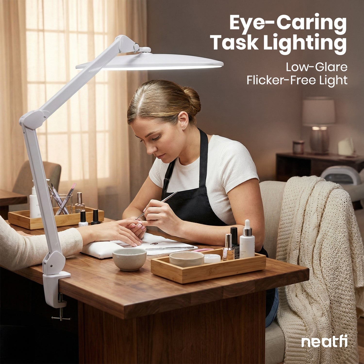 1600 Lumens LED Desk Lamp with Clamp – 22" Wide Shade, Adjustable & Non-polar Dimming Light, White