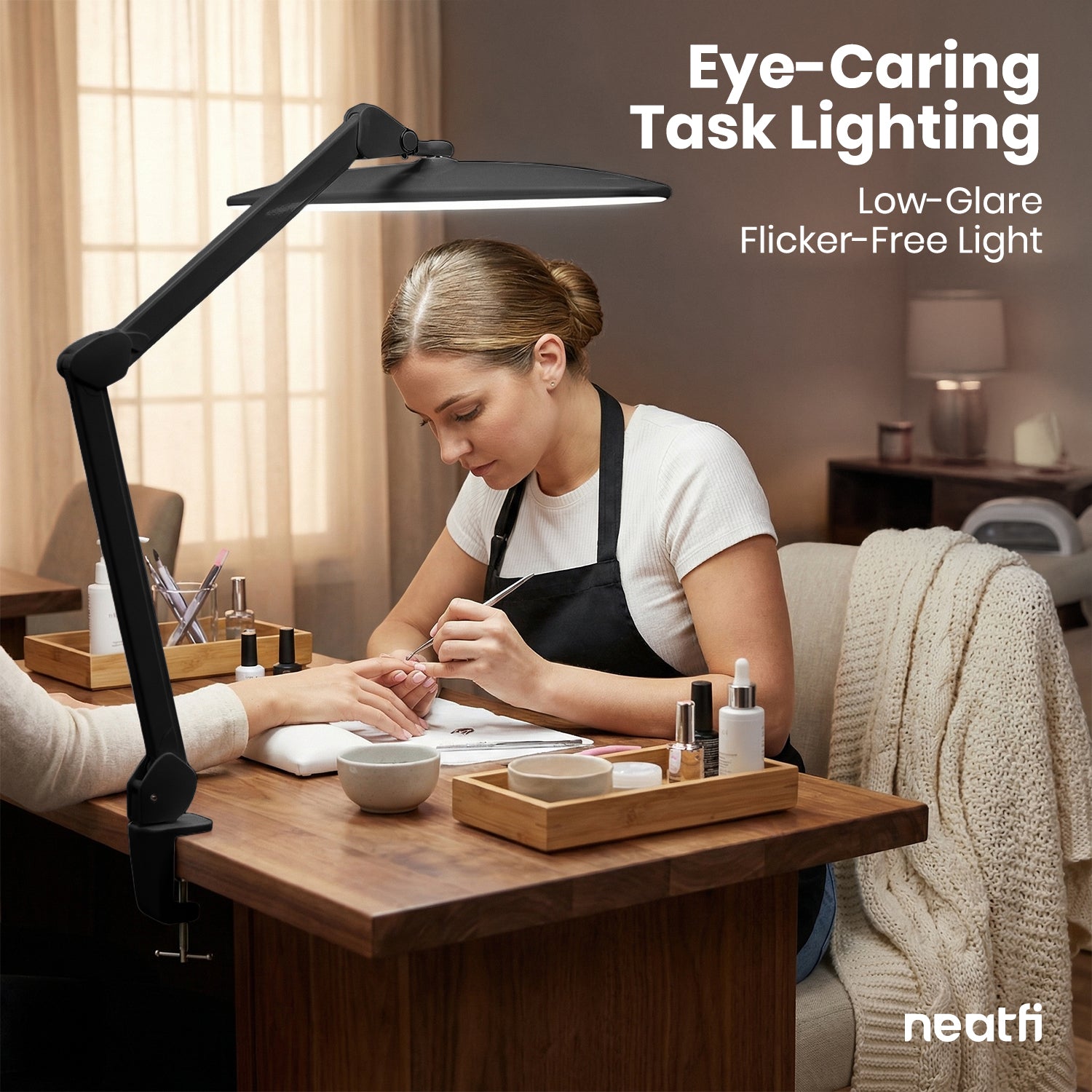 1600 Lumens LED Desk Lamp with Clamp – 22" Wide Shade, Adjustable & Non-polar Dimming Light, Black