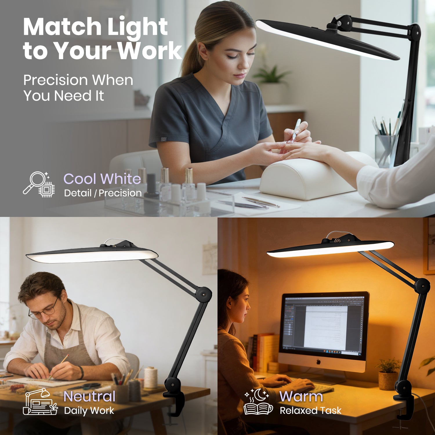 mylifekページ 20” Wide Head LED Desk Lamp with Clamp – 2200 Lumens Task Light