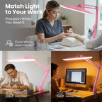 2200 Lumens LED Desk Lamp with Clamp – 20” Wide Shade, 3 Light Modes, Dimmable Task Light, Pink