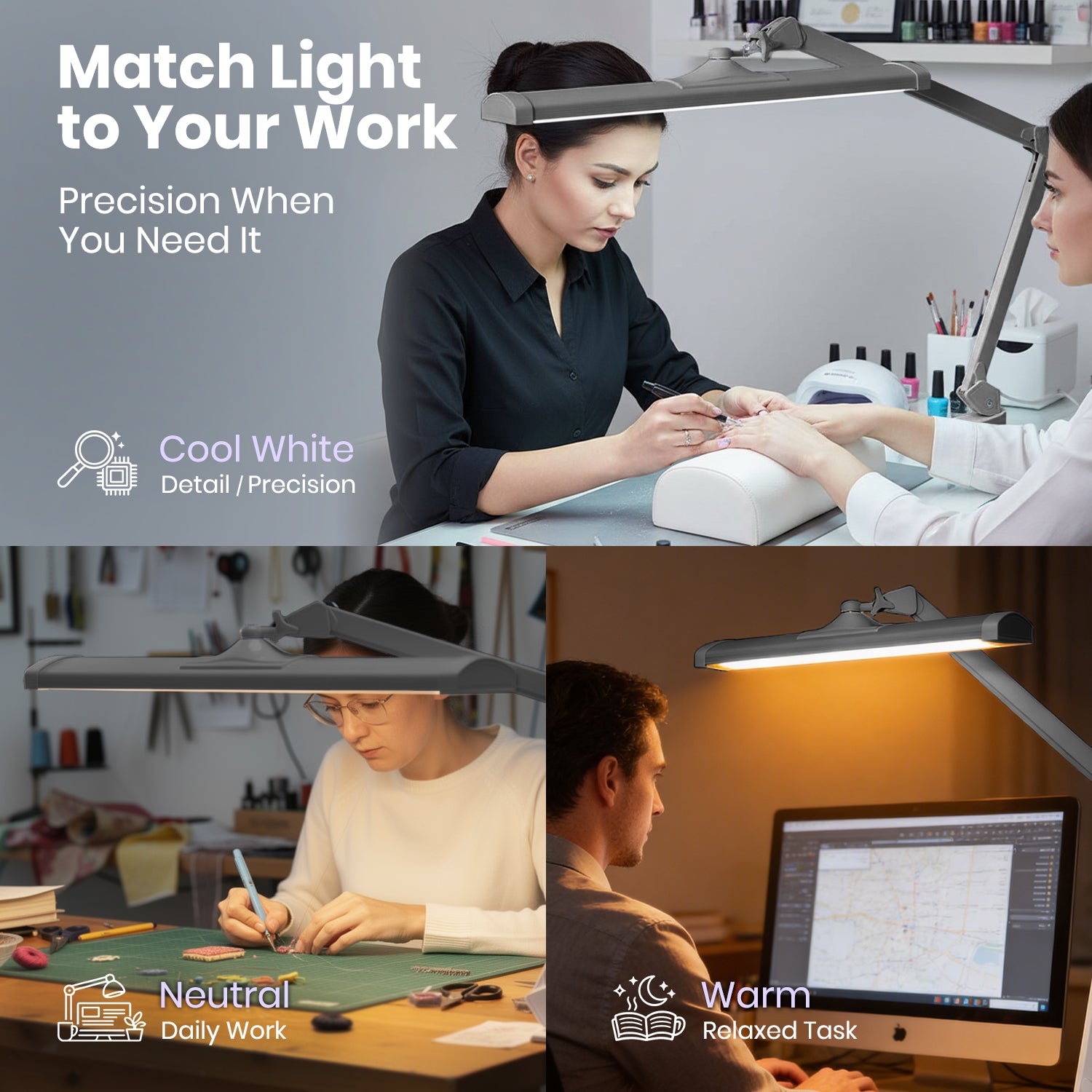 3500 Lumens LED Desk Lamp – 26” Ultra-Wide Shade, Non-Flickering Task Light with Clamp, Silver