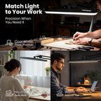 2200 Lumens LED Desk Lamp with Clamp – 23" Wide, 3 Light Modes for Workbench & Home Office, Silver