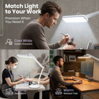 2500 Lumens LED Desk Lamp with Base – 22" Wide Shade, 5 Color Modes for Nails & Crafts, White